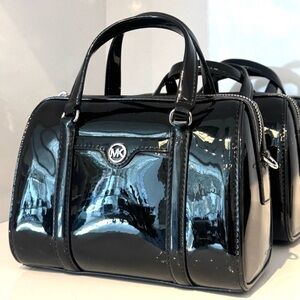 Michael Kors Jet Set Small Patent Duffel Crossbody Bag Black